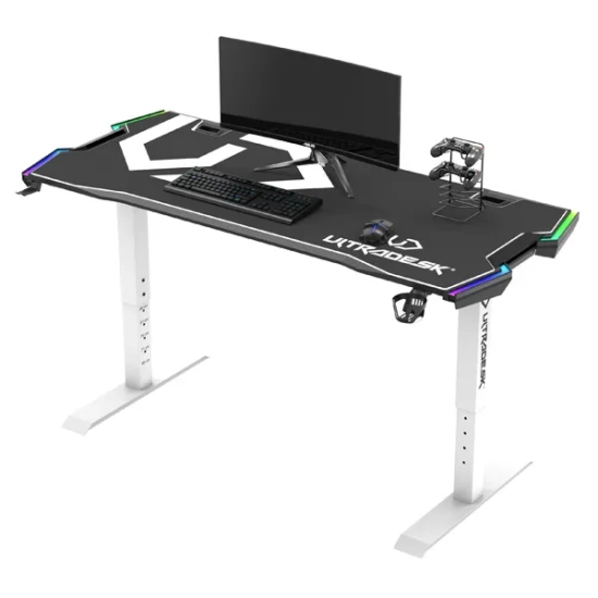 Biurko gamingowe Ultradesk FORCE SNOW - białe, 166 × 70 cm UDESK-FO-WW