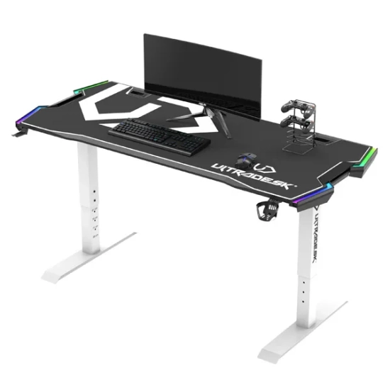Biurko gamingowe Ultradesk FORCE SNOW - białe, 166 × 70 cm UDESK-FO-WW