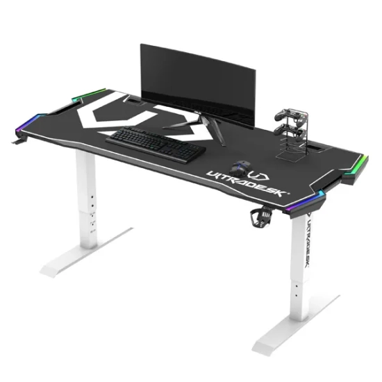 Biurko gamingowe Ultradesk FORCE SNOW - białe, 166 × 70 cm UDESK-FO-WW