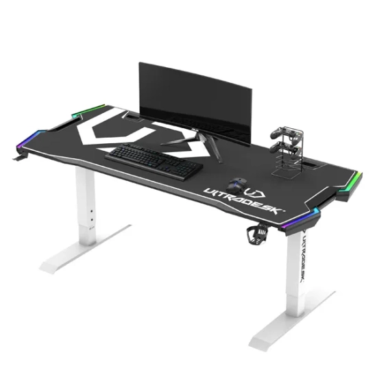 Biurko gamingowe Ultradesk FORCE SNOW - białe, 166 × 70 cm UDESK-FO-WW