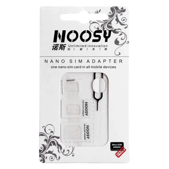 HURTEL Zestaw adapterów do kart nano micro SIM Noosy + kluczyk biały