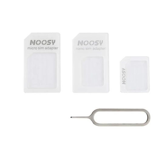 HURTEL Zestaw adapterów do kart nano micro SIM Noosy + kluczyk biały