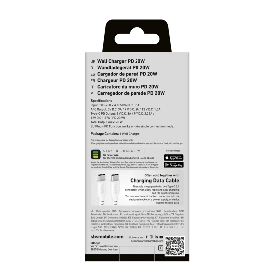 SBS Ładowarka sieciowa Power Delivery USB-A USB-C 20W - biała