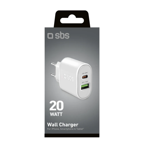 SBS Ładowarka sieciowa Power Delivery USB-A USB-C 20W - biała