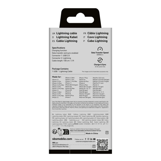 SBS Kabel przewód z certyfikatem MFi USB-A - iPhone Lightning 1m - czarny