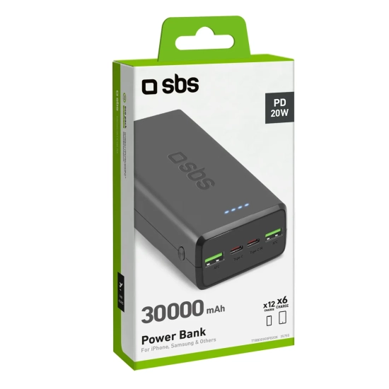 SBS Powerbank 30000 mAh USB-C USB-A - czarny