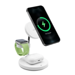 PURO Ładowarka indukcyjna 3w1 ze stojakiem do iPhona AirPods USB-A - biała