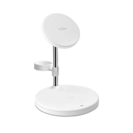 PURO Ładowarka indukcyjna 3w1 ze stojakiem do iPhona AirPods USB-A - biała
