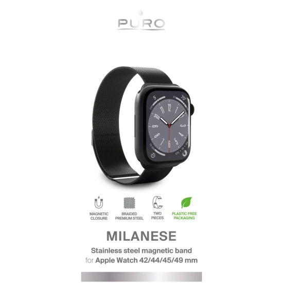 PURO Pasek na zegarek Apple Watch 42 44 45 49mm Milanese - czarny
