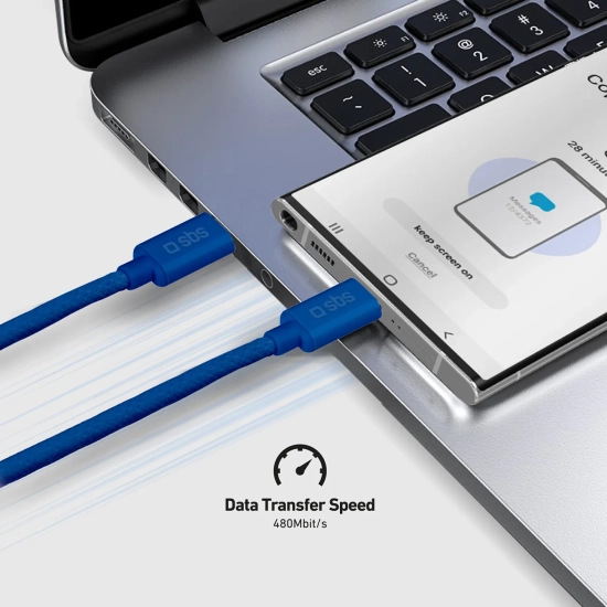 SBS Kabel przewód w oplocie USB-C - USB-C 60W 1.5m - niebieski