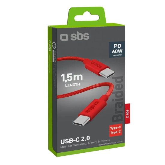 SBS Kabel przewód w oplocie USB-C 60 W 1.5m - czerwony
