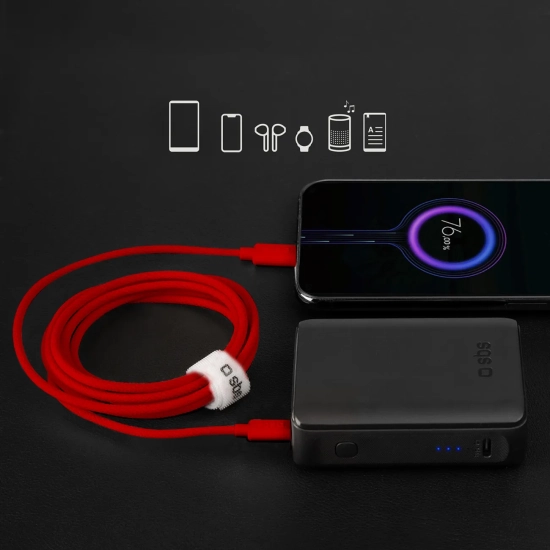 SBS Kabel przewód w oplocie USB-C 60 W 1.5m - czerwony