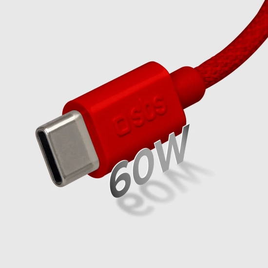 SBS Kabel przewód w oplocie USB-C 60 W 1.5m - czerwony
