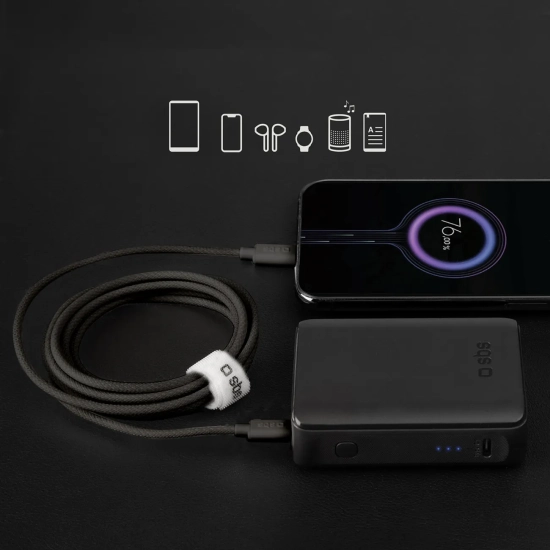 SBS Kabel przewód w oplocie USB-C 60W 1.5m - czarny