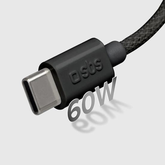 SBS Kabel przewód w oplocie USB-C 60W 1.5m - czarny