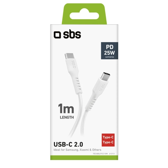 SBS Kabel przewód USB-C PD 25W 1 m - biały