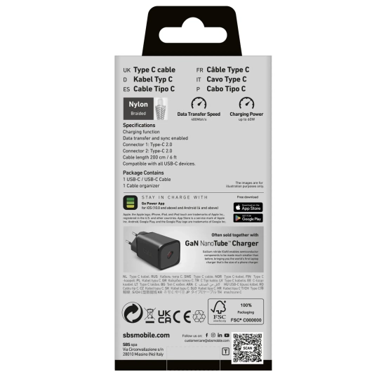 SBS Kabel przewód PD USB-C 60W 2m - szary
