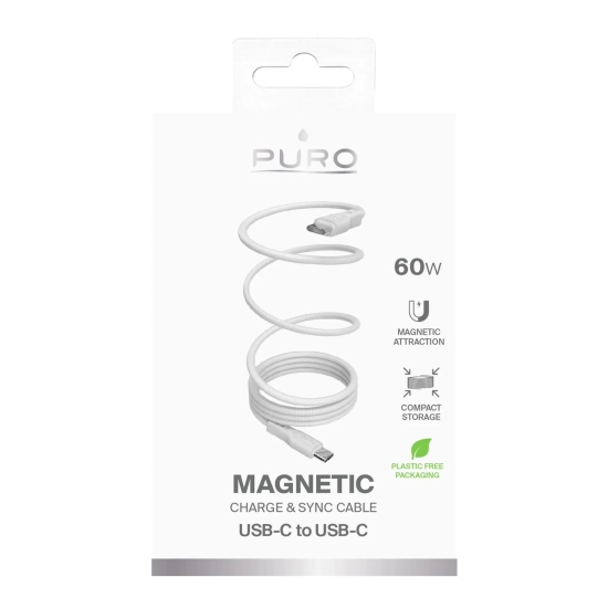 PURO Kabel przewód magnetyczny USB-C 60W USB 1m - biały