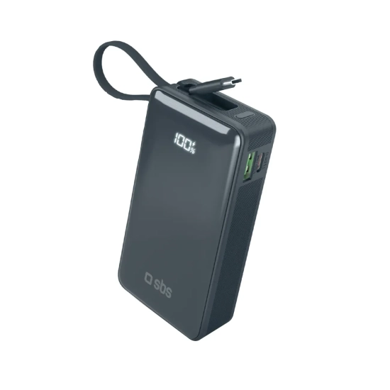 Powerbank SBS 10000mAh 20W z kablem USB-C ciemnoszary