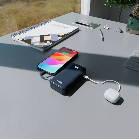 Powerbank SBS 10000mAh 20W z kablem USB-C ciemnoszary