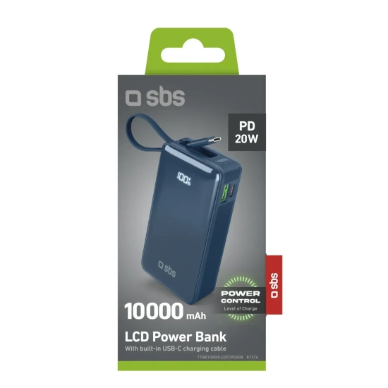 Powerbank SBS 10000mAh 20W z kablem USB-C ciemnoszary