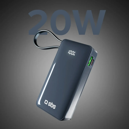 Powerbank SBS 10000mAh 20W z kablem USB-C ciemnoszary