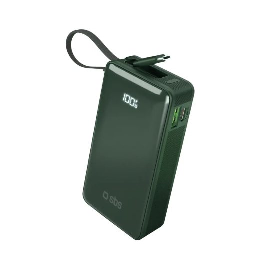 Powerbank SBS 10000mAh 20W z kablem USB-C zielony