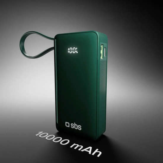 Powerbank SBS 10000mAh 20W z kablem USB-C zielony