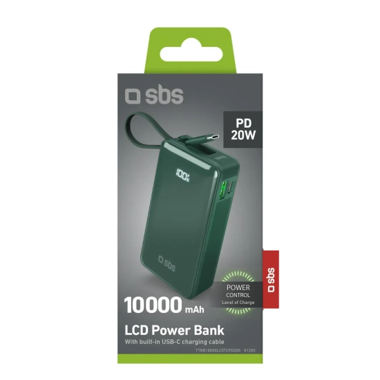 Powerbank SBS 10000mAh 20W z kablem USB-C zielony