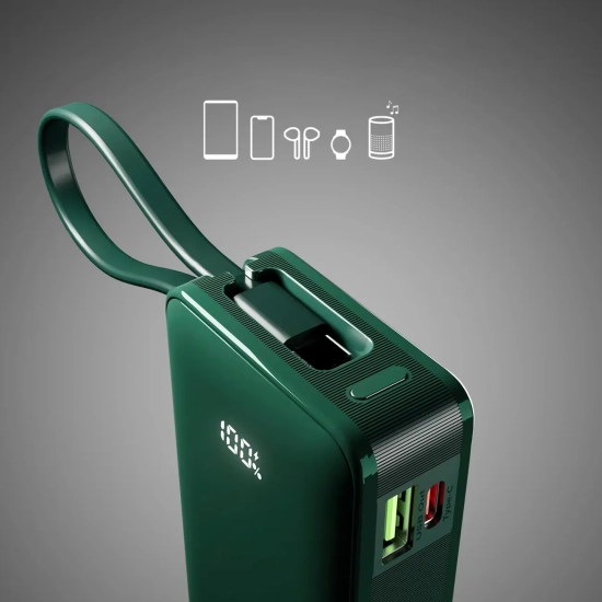 Powerbank SBS 10000mAh 20W z kablem USB-C zielony