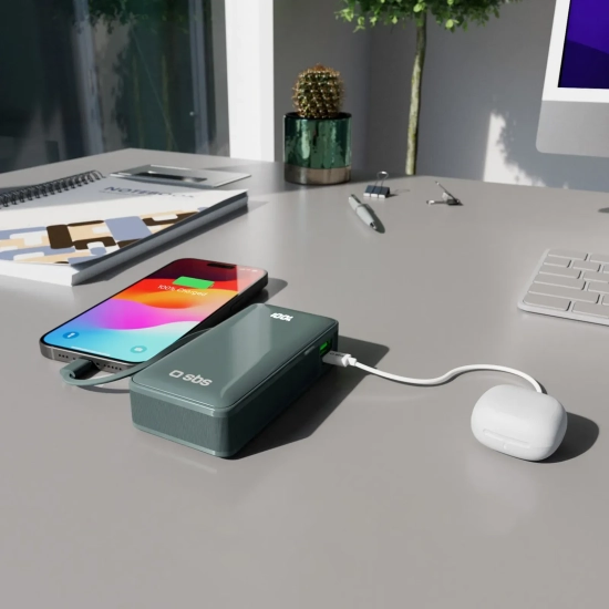 Powerbank SBS 10000mAh 20W z kablem USB-C szary