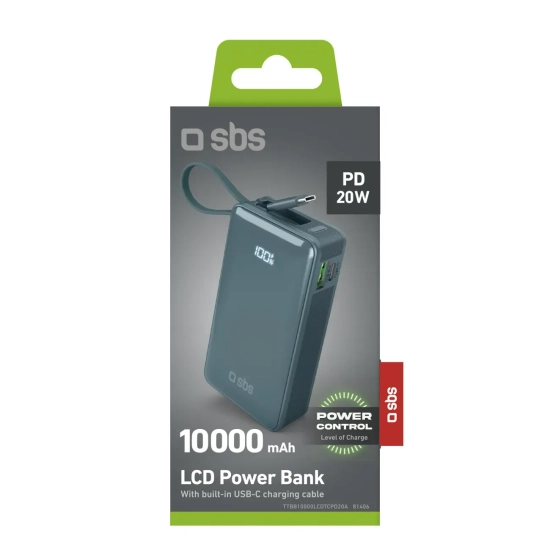 Powerbank SBS 10000mAh 20W z kablem USB-C szary