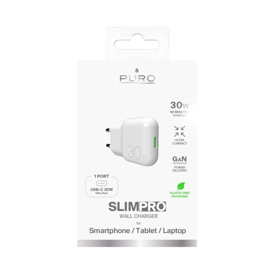 PURO Ładowarka sieciowa USB-C GaN 30W - biała