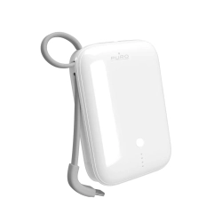 PURO Powerbank 10000mAh USB-A USB-C z wbudowanym kablem - biały