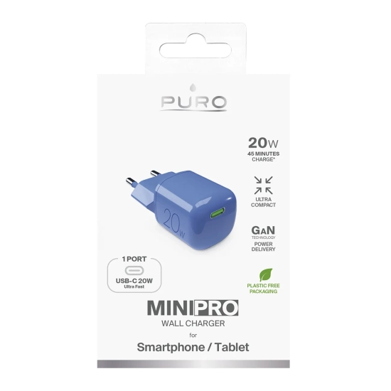 PURO Ładowarka sieciowa USB-C GaN 20W - niebieska