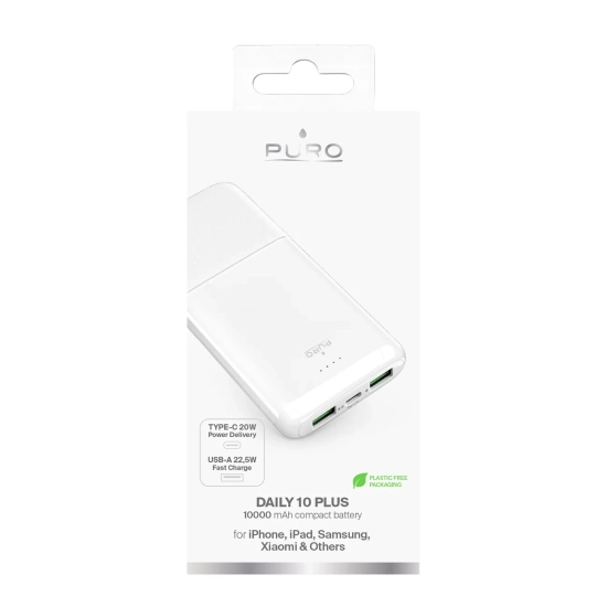 PURO Powerbank 10000mAh USBA USB-C 22.5W - biały