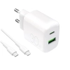 PURO Ładowarka sieciowa USB-A USB-C z kablem USB-C 30W 1.2m - biała