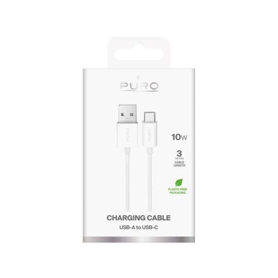 PURO Kabel przewód USB-A - USB-C TPE 10W 3m - biały