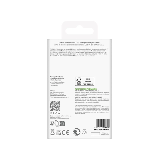 PURO Kabel przewód USB-A - USB-C TPE 10W 3m - biały
