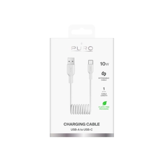 PURO Kabel przewód spiralny USB-A - USB-C 10W 1m - biały