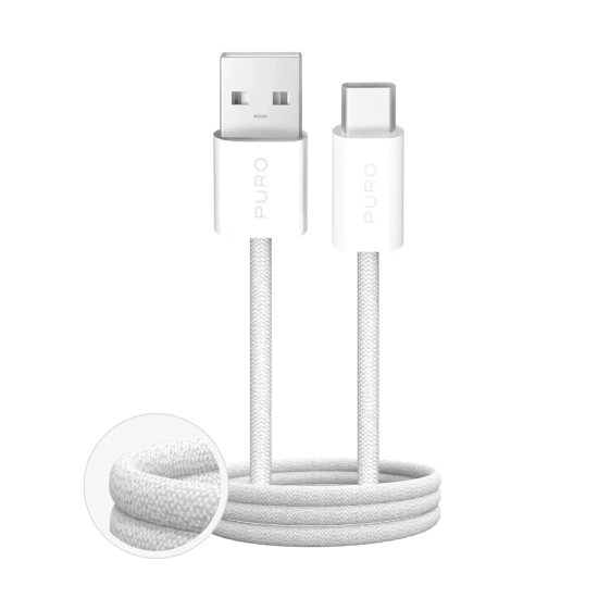 PURO Kabel przewód USB-A - USB-C w oplocie Fabrik 2.0 10W 1.5 m - biały