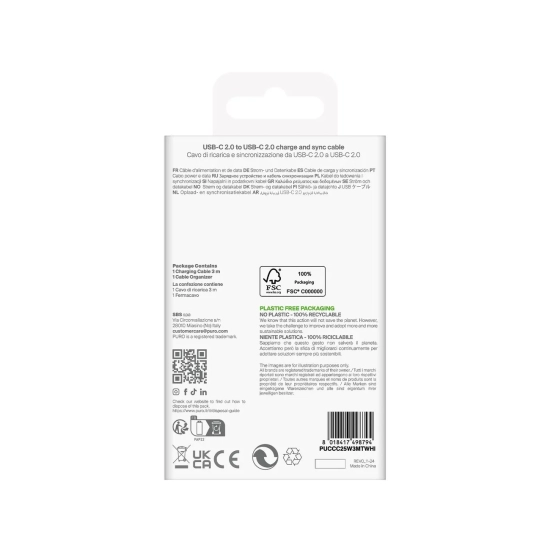 PURO Kabel przewód USB-C TPE 25W 3m - biały