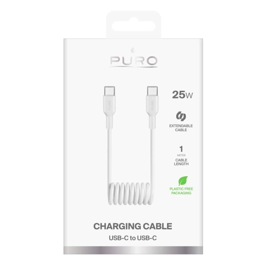 PURO Kabel przewód spiralny USB-C 25W 1m - biały