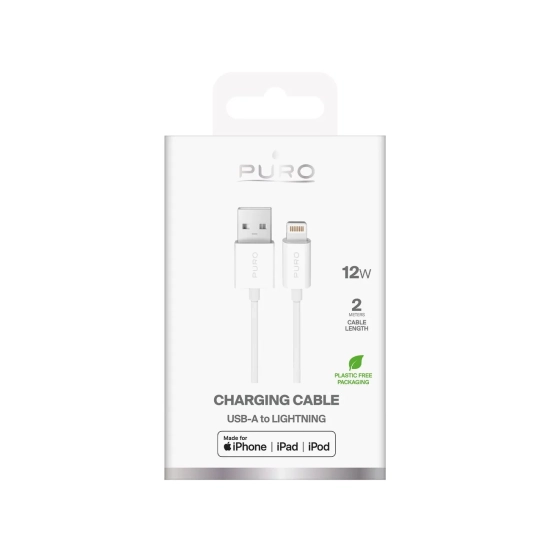 PURO Kabel przewód USB-A - iPhone Lightning TPE 12W 2m - biały