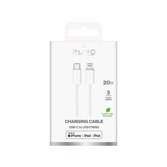 PURO Kabel przewód USB-C - iPhone Lightning TPE 20W 3m - biały
