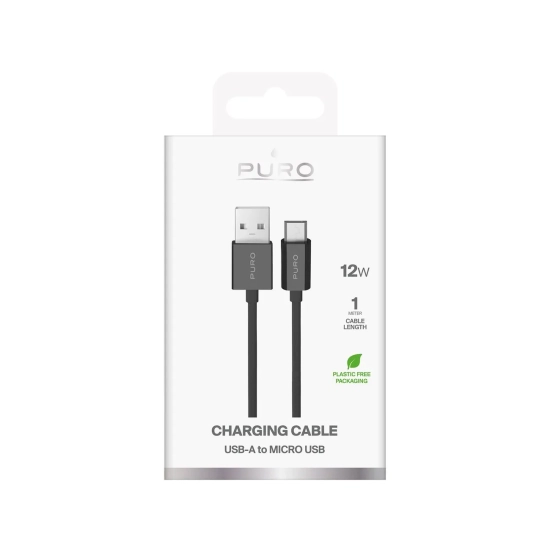 PURO Kabel przewód USB-A - microUSB TPE 12W 1m - czarny