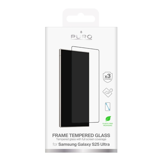 PURO Szkło hartowane do Samsung Galaxy S25 Ultra z czarną ramką Frame