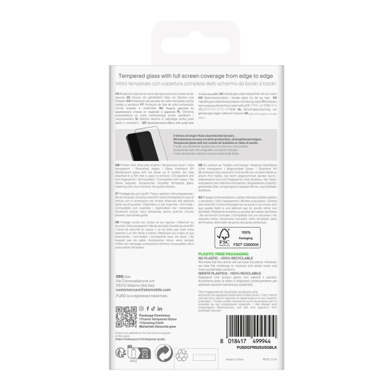 PURO Szkło hartowane do Samsung Galaxy S25 Ultra z czarną ramką Frame