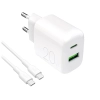 PURO Ładowarka sieciowa USB-A USB-C 20W z kablem USB-C 1.2m - biała
