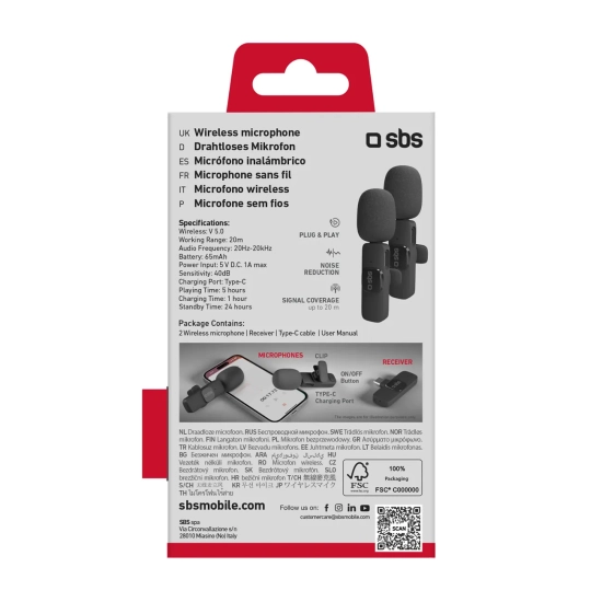 SBS Mikrofony krawatowe bezprzewodowe z odbiornikiem USB-C czarne - 2szt.